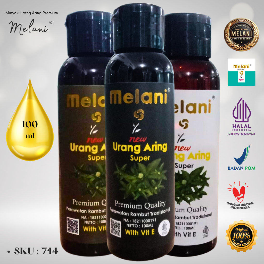 714 Melani Minyak Urang Aring / Orang Aring PREMIUM 100 ml Botol Flip Top | 3 Pilihan Warna - BPOM dan HALAL Terdaftar