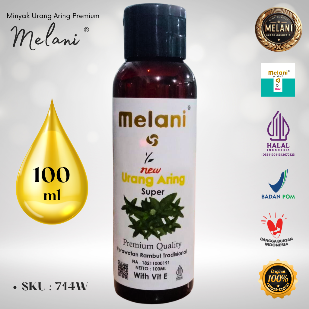 714 Melani Minyak Urang Aring / Orang Aring PREMIUM 100 ml Botol Flip Top | 3 Pilihan Warna - BPOM dan HALAL Terdaftar - Gambar 2