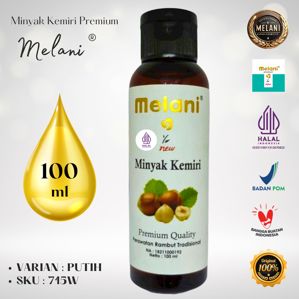 715 Melani Minyak Kemiri PREMIUM 100 ml Botol Flip Top ∣ 3 Pilihan Warna - BPOM dan HALAL Terdaftar - Gambar 3