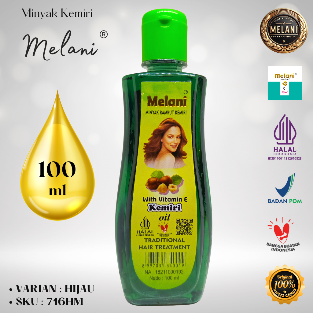 716M Melani Minyak Kemiri Botol Plastik 100 ml Tradisional Hair Treatment | 2 Pilihan Warna - BPOM dan HALAL Terdaftar - Gambar 2