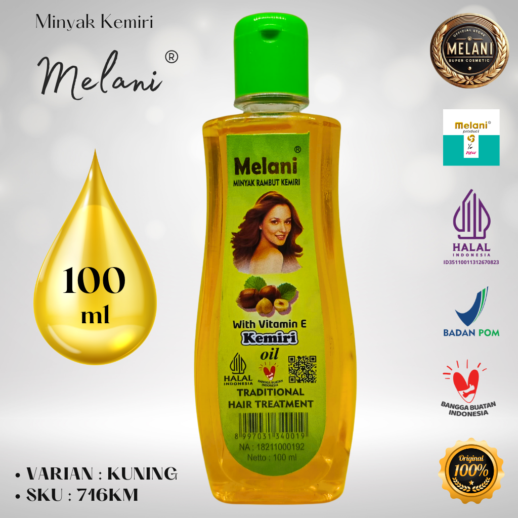 716M Melani Minyak Kemiri Botol Plastik 100 ml Tradisional Hair Treatment | 2 Pilihan Warna - BPOM dan HALAL Terdaftar - Gambar 3