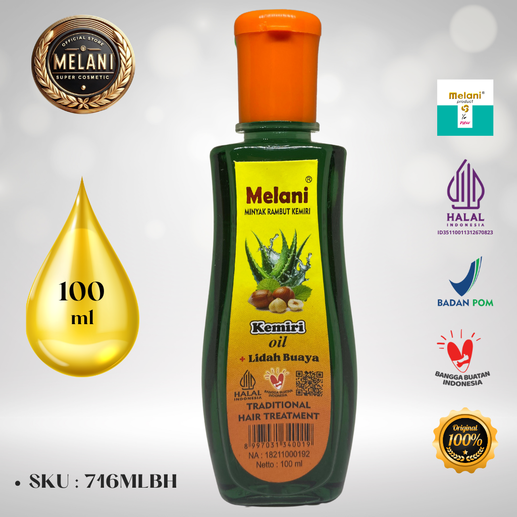 716MLB Melani Minyak Kemiri PLUS Lidah Buaya 100 ml Botol Plastik | 2 Pilihan Warna - BPOM dan HALAL Terdaftar - Gambar 2