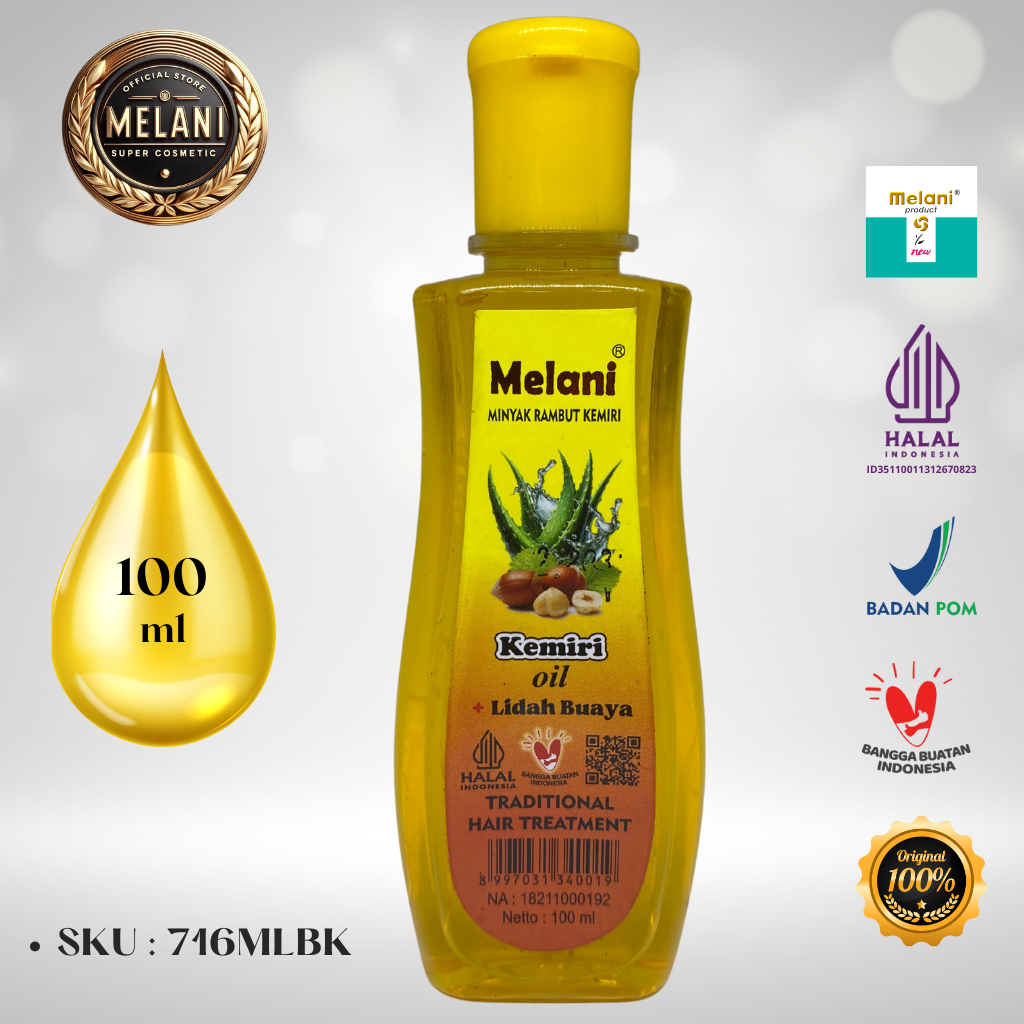 716MLB Melani Minyak Kemiri PLUS Lidah Buaya 100 ml Botol Plastik | 2 Pilihan Warna - BPOM dan HALAL Terdaftar - Gambar 3