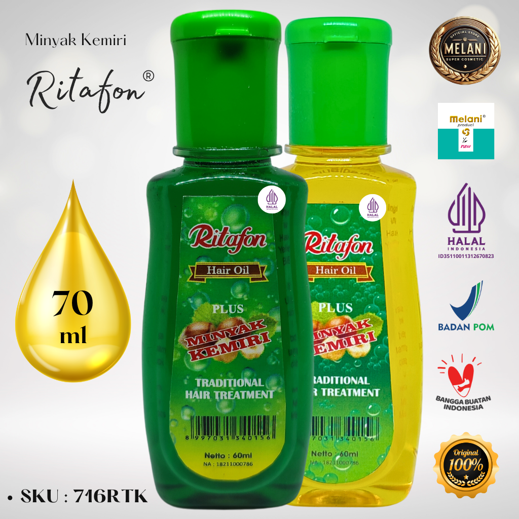 716RTK Ritafon by Melani Minyak Kemiri Botol Plastik 60 ml | 2 Pilhan Warna - BPOM dan HALAL Terdaftar