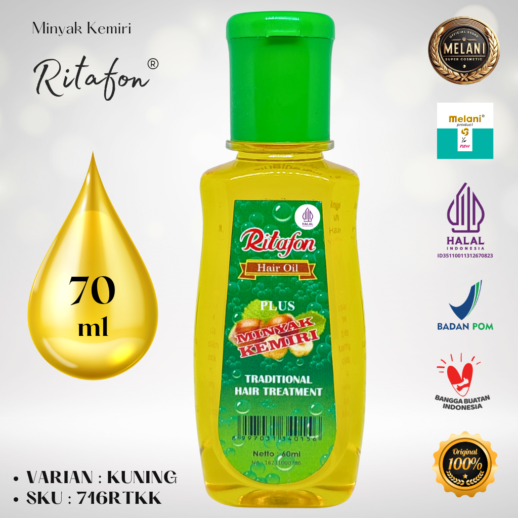 716RTK Ritafon by Melani Minyak Kemiri Botol Plastik 60 ml | 2 Pilhan Warna - BPOM dan HALAL Terdaftar - Gambar 3