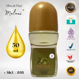 818 Melani Minyak Pijat 50 ml Botol Kaca Roll On – BPOM dan HALAL Terdaftar