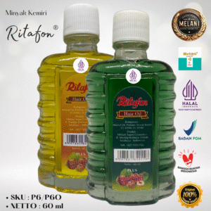 P6 / P6O Ritafon by Melani Minyak Kemiri 60 ml Botol Helen Kaca | 2 Pilihan Warna – BPOM dan HALAL Terdaftar